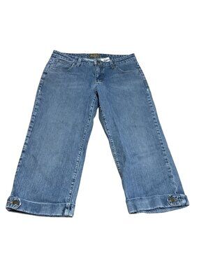 Vintage Rockies Mid Rise Wide Leg Button Cuff Blue Denim Capris  Size 10 Summer